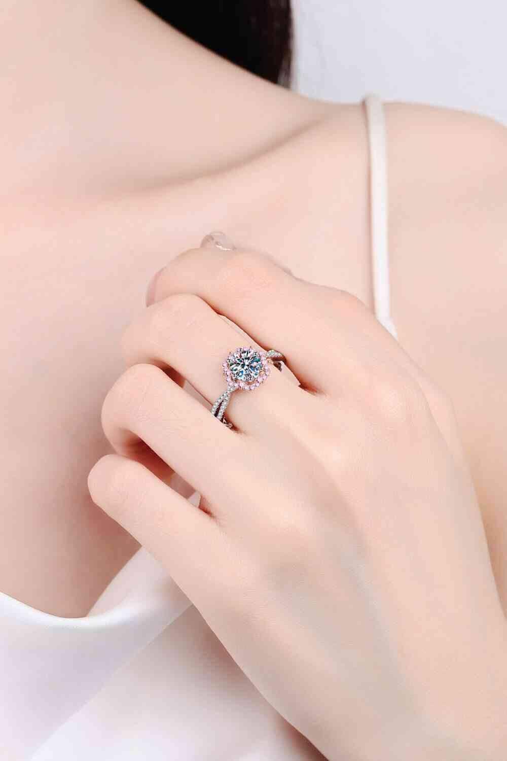 1 Carat Moissanite Flower-Shaped Crisscross Ring - Clothes For Her Online Store