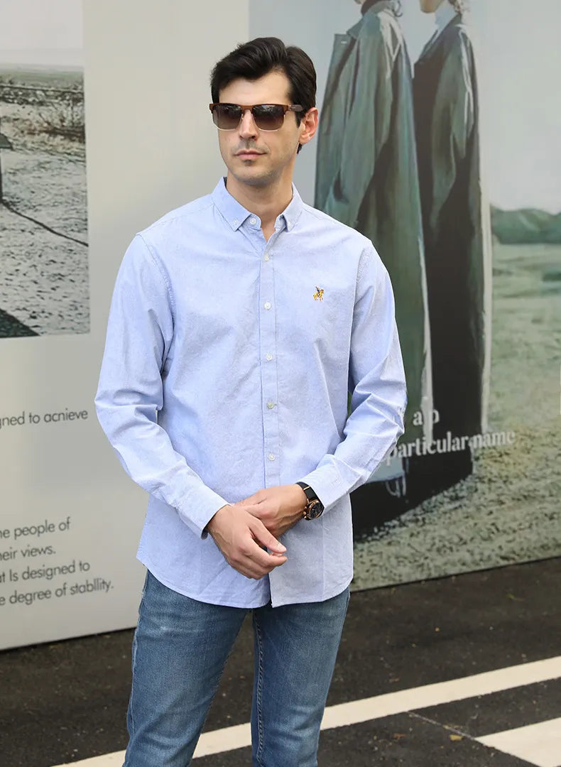 Men's Full Size Button-Down Shirt with Embroidered Detail Plus Size