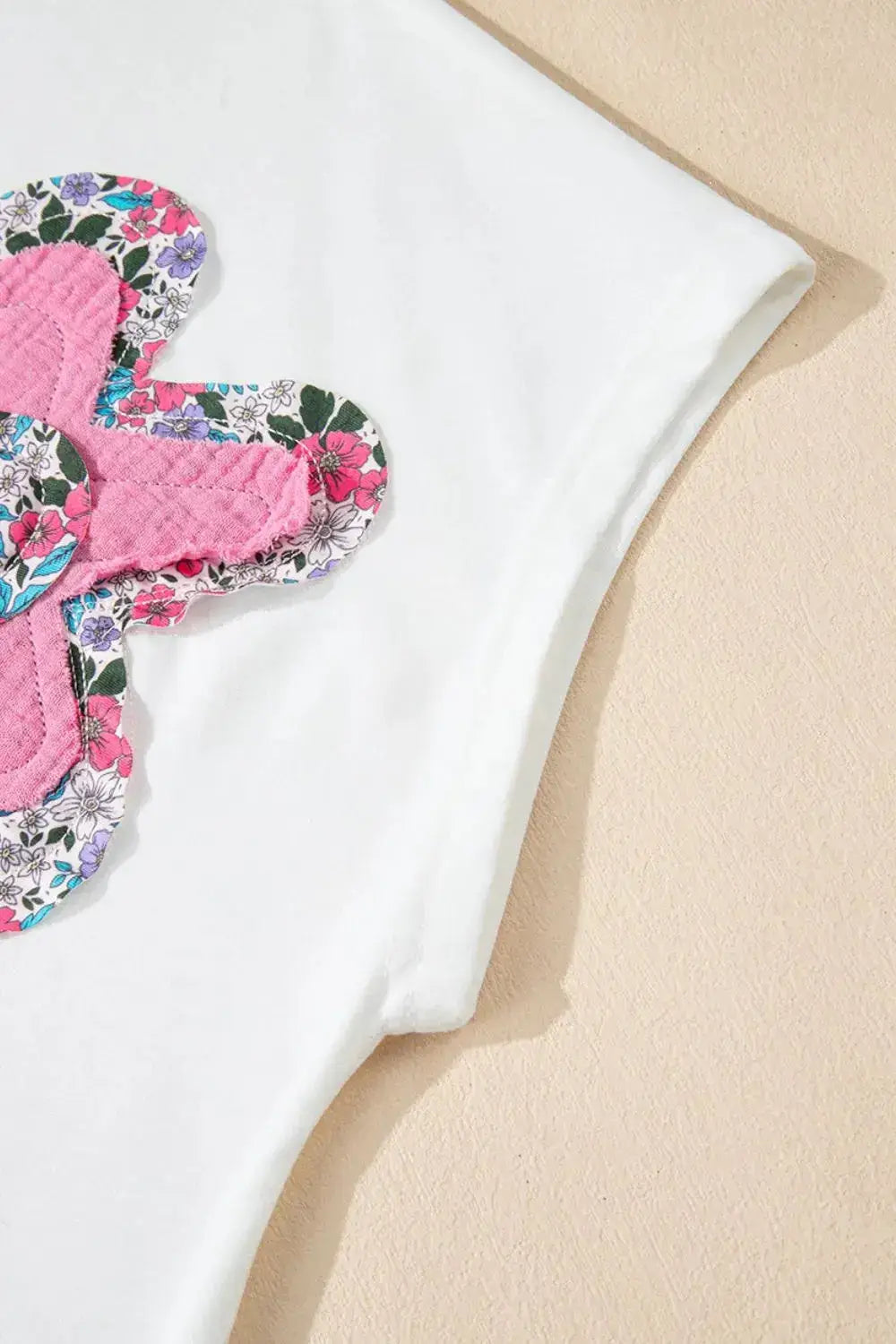 Floral Applique Notched Dolman Sleeve Top - Clothes For Her Online Store