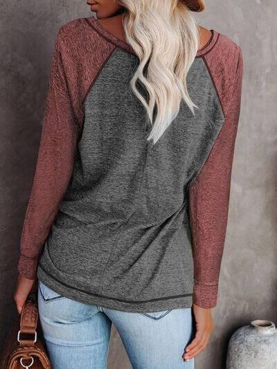 Round Neck Long Sleeve T-Shirt - Clothes For Her Online Store