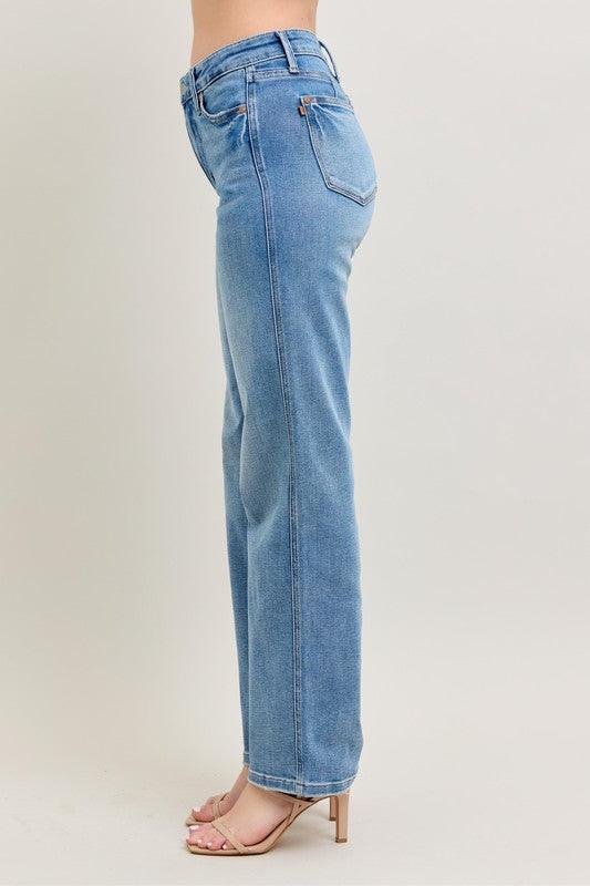 Judy Blue Full Size Tummy Control Vintage Wash Straight Jeans Plus Size - Clothes For Her Online Store