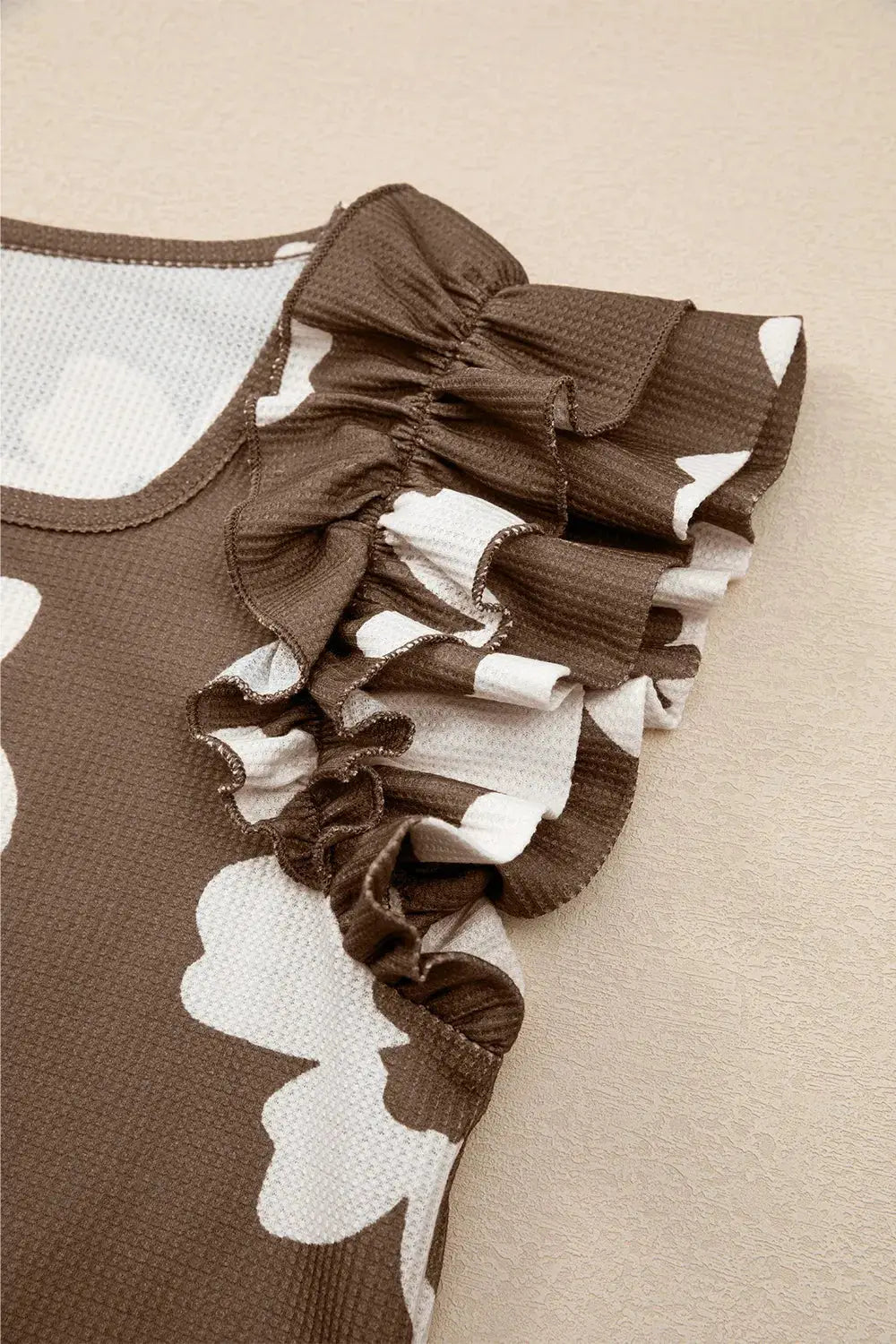 Floral Textured Ruffled Cap Sleeve Blouse - Clothes For Her Online Store