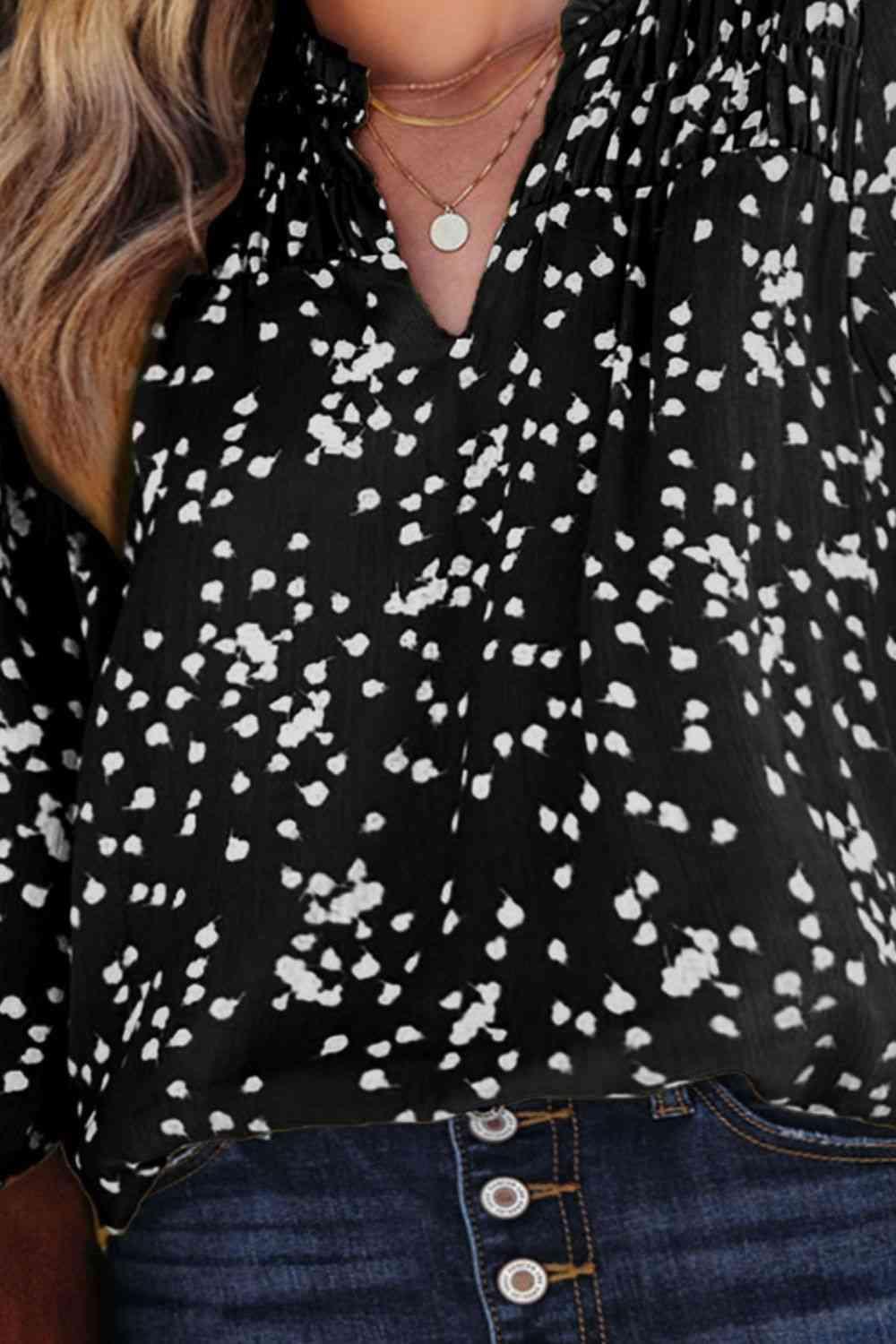 Plus Size Notched Neck Smocked Blouse - Clothes For Her Online Store