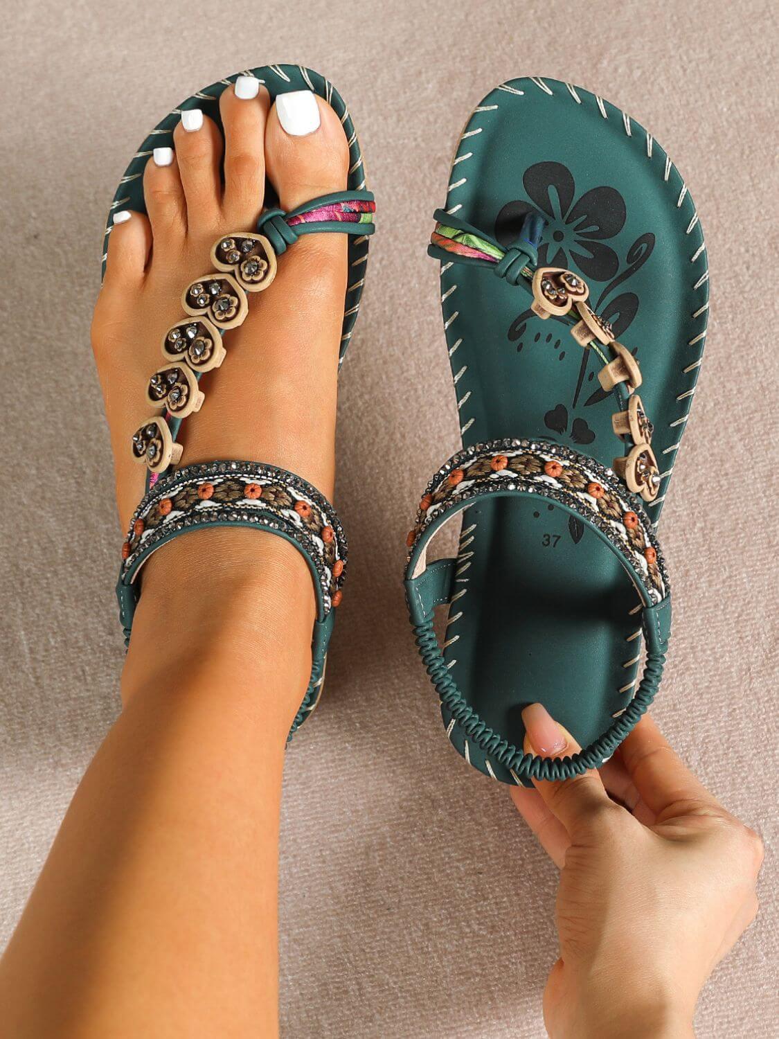 Toe Loop PU Leather Flats Sandals - Clothes For Her Online Store
