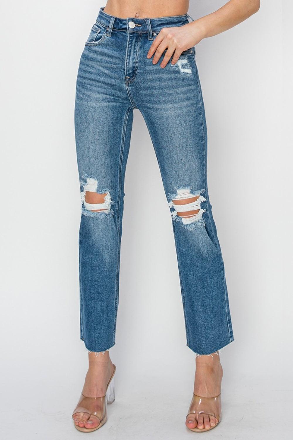 RISEN High Rise Distressed Ankle Jeans - Clothes For Her Online Store