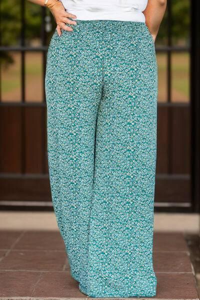 Plus Size Ditsy Floral Wide Lag Pants - Clothes For Her Online Store