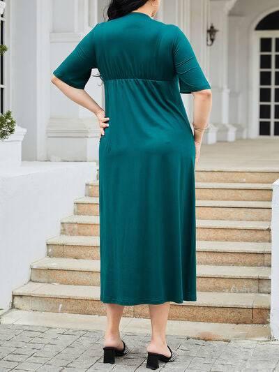Plus Size Slit Surplice Short Sleeve Midi Dress - Clothes For Her Online Store