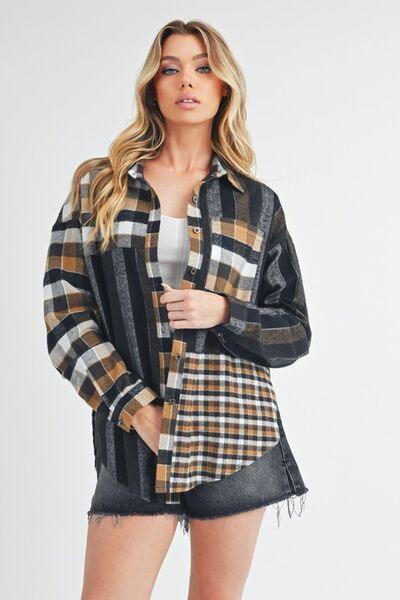 Aem+Co Curved Hem Plaid Button Up Shirt - Clothes For Her Online Store