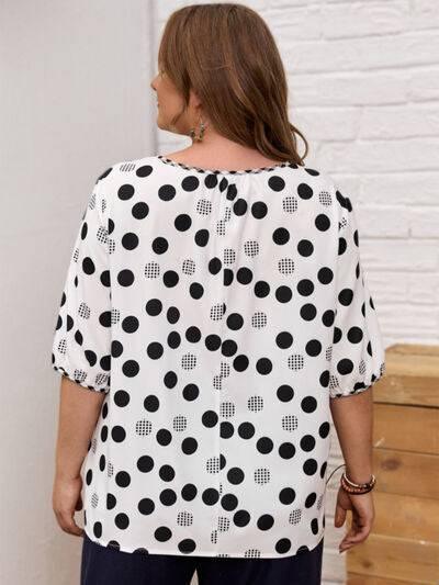 Plus Size Polka Dot Round Neck Half Sleeve Blouse - Clothes For Her Online Store