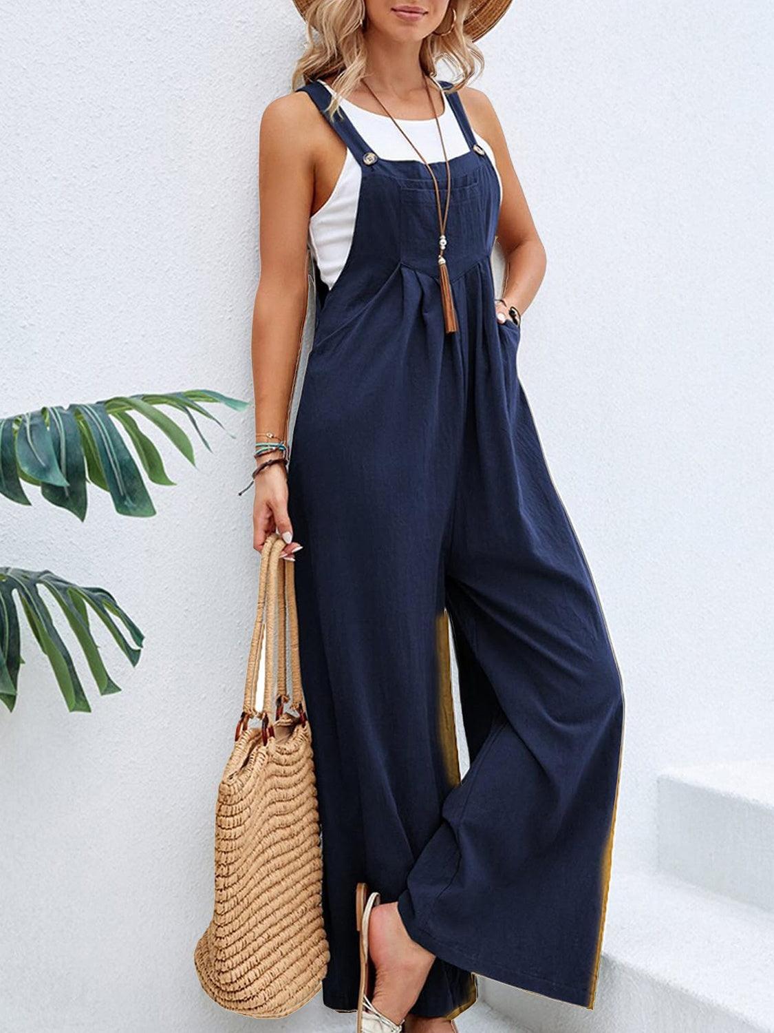 Full Size Square Neck Wide Strap Overalls - Clothes For Her Online Store