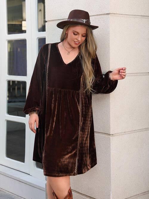 Plus Size V-Neck Balloon Sleeves Dress - Clothes For Her Online Store