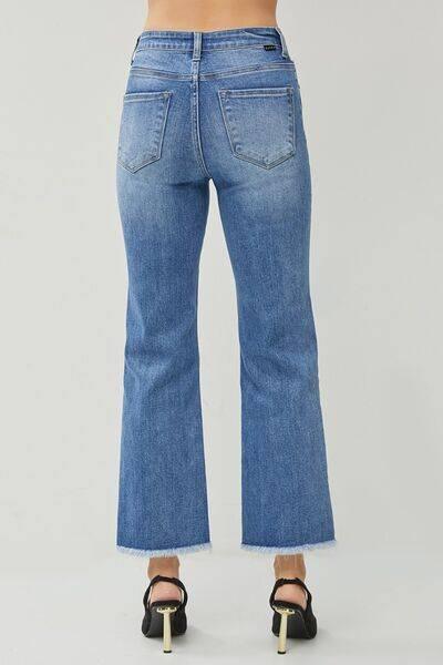 RISEN High Waist Raw Hem Slit Straight Jeans - Clothes For Her Online Store