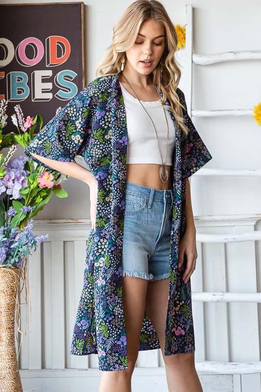 Heimish Full Size Half Sleeve Floral Open Cardigan Plus Size - Clothes For Her Online Store