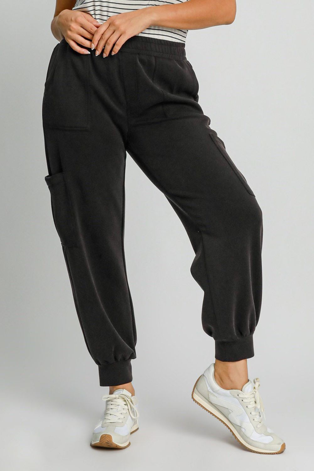 Umgee Full Size Mineral Washed Elastic Waist Cargo Pants Plus Size - Clothes For Her Online Store