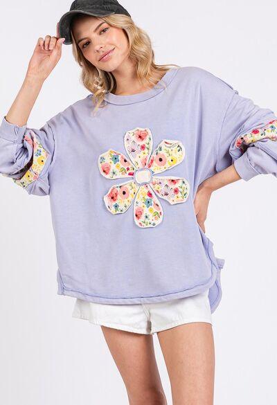 SAGE + FIG Daisy Patch Applique Long Sleeve Sweatshirt - Clothes For Her Online Store