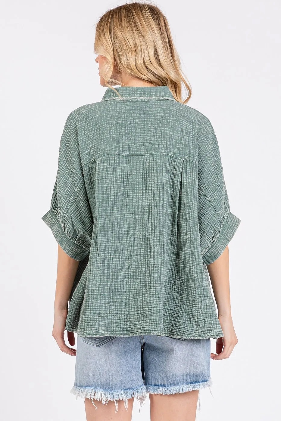 Mittoshop Mineral Wash Gauze Dolman Sleeve Button Down Shirt