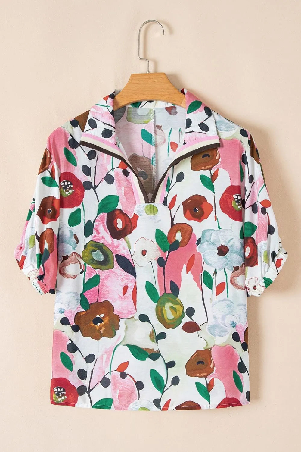 Floral Print Short Sleeve Blouse