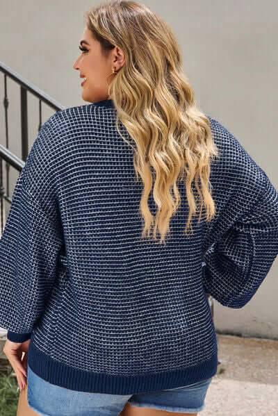 Plus Size Waffle-Knit Round Neck Dropped Shoulder Sweater - Clothes For Her Online Store