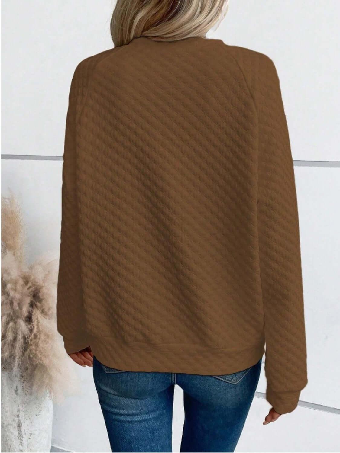 Notched Long Sleeve Sweatshirt - Clothes For Her Online Store