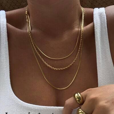 18K Gold-Plated Titanium Steel Three-Layered Necklace - Clothes For Her Online Store
