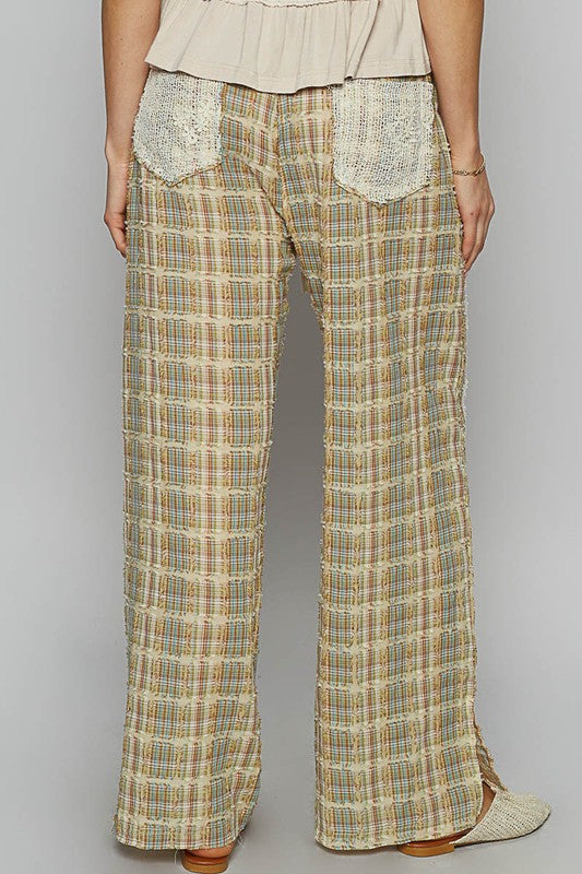 POL Lace Trim Drawstring Checkered Wide Leg Pants - Clothes For Her Online Store