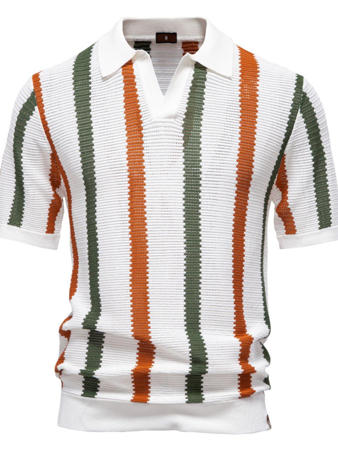 Men's Collared Neck Striped Knit Polo - Clothes For Her Online Store