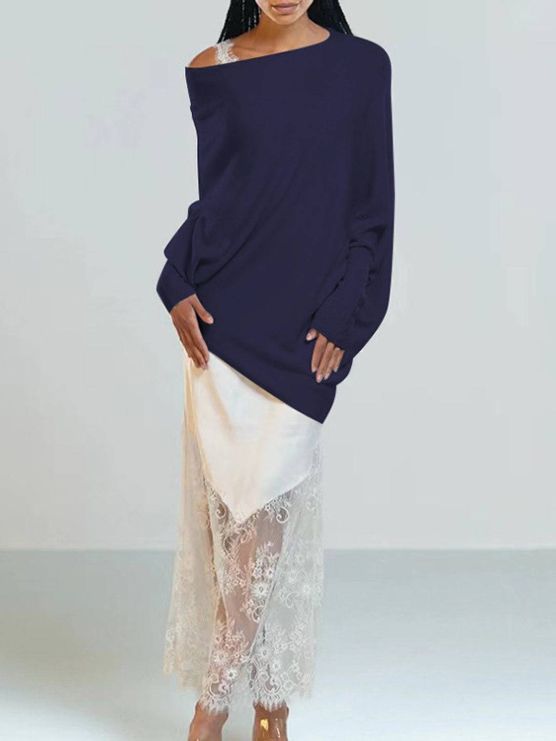 Full Size Boat Neck Batwing Sleeve Knit Top - Clothes For Her Online Store