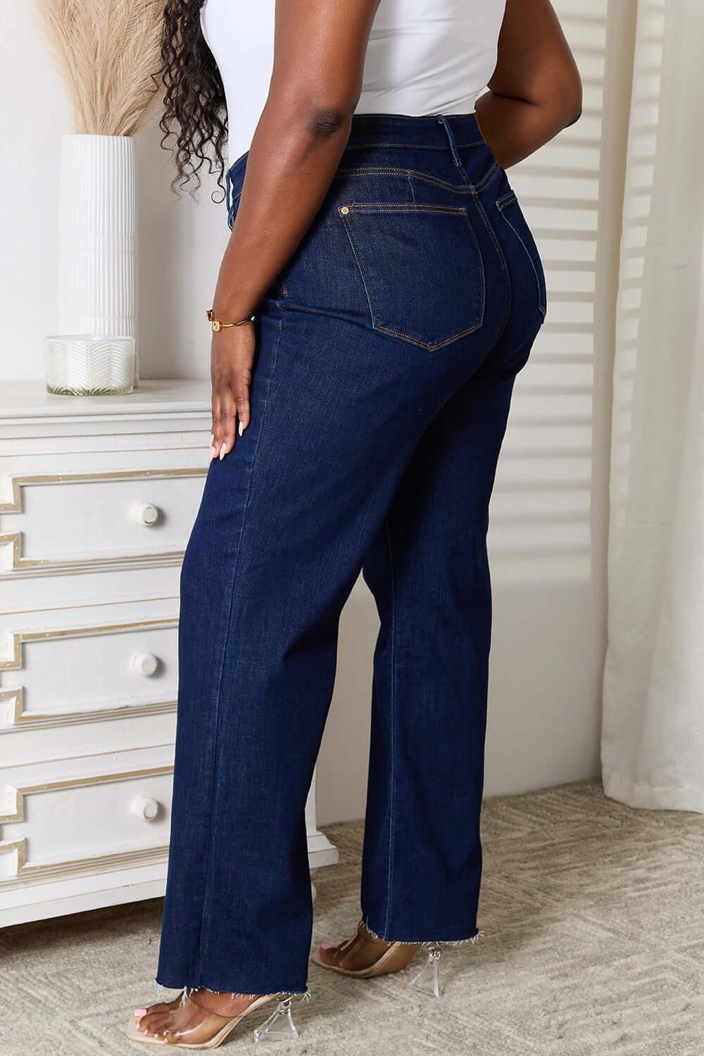 Judy Blue Full Size Raw Hem Straight Leg Jeans with Pockets - Clothes For Her Online Store
