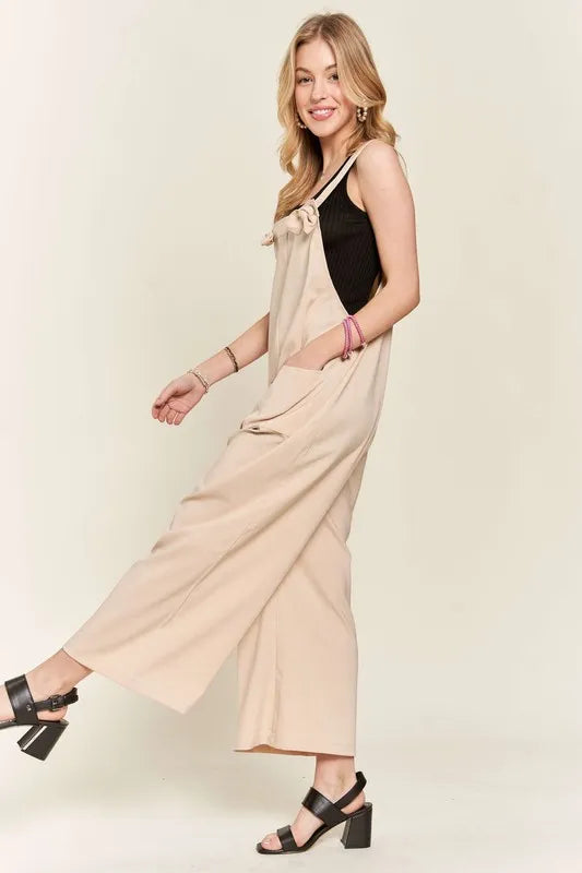 ADORA Knotted Wide Strap Wide Leg Overalls - Clothes For Her Online Store