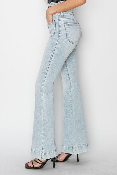 Risen Full Size High Rise Front Patch Pocket Flare Jeans - Clothes For Her Online Store