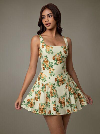 Floral Sleeveless Mini Pleated Dress - Clothes For Her Online Store