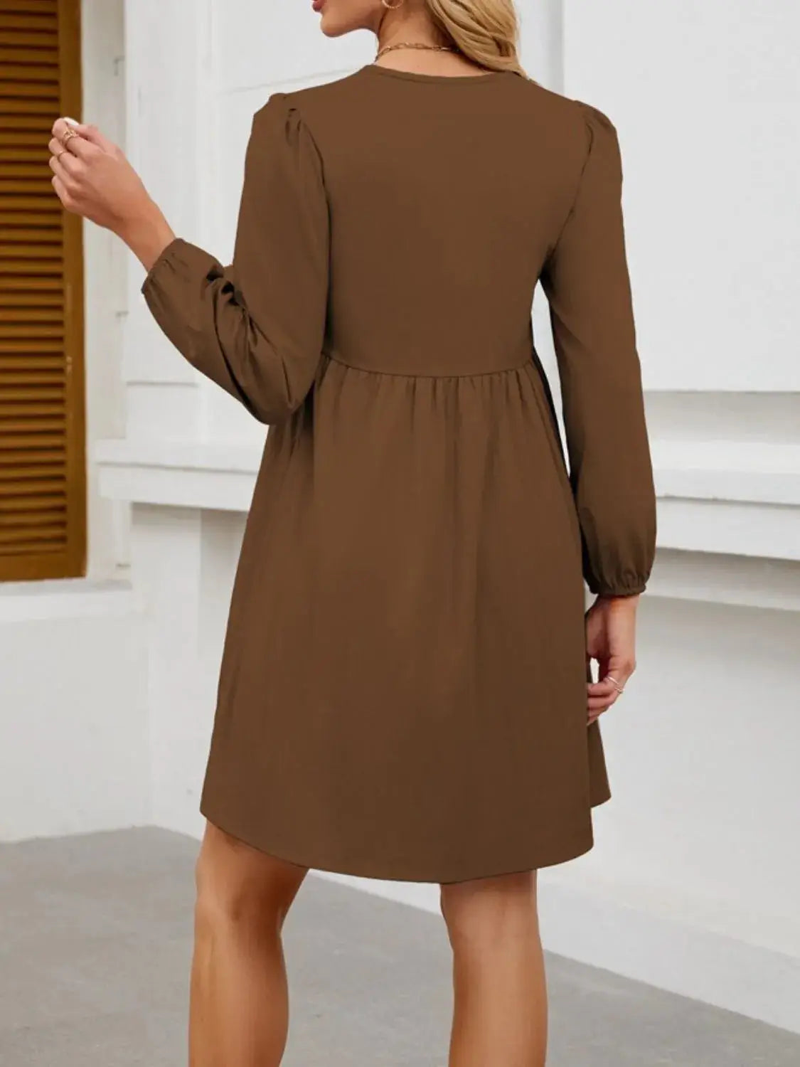 Tie Front Long Sleeve Mini Dress - Clothes For Her Online Store
