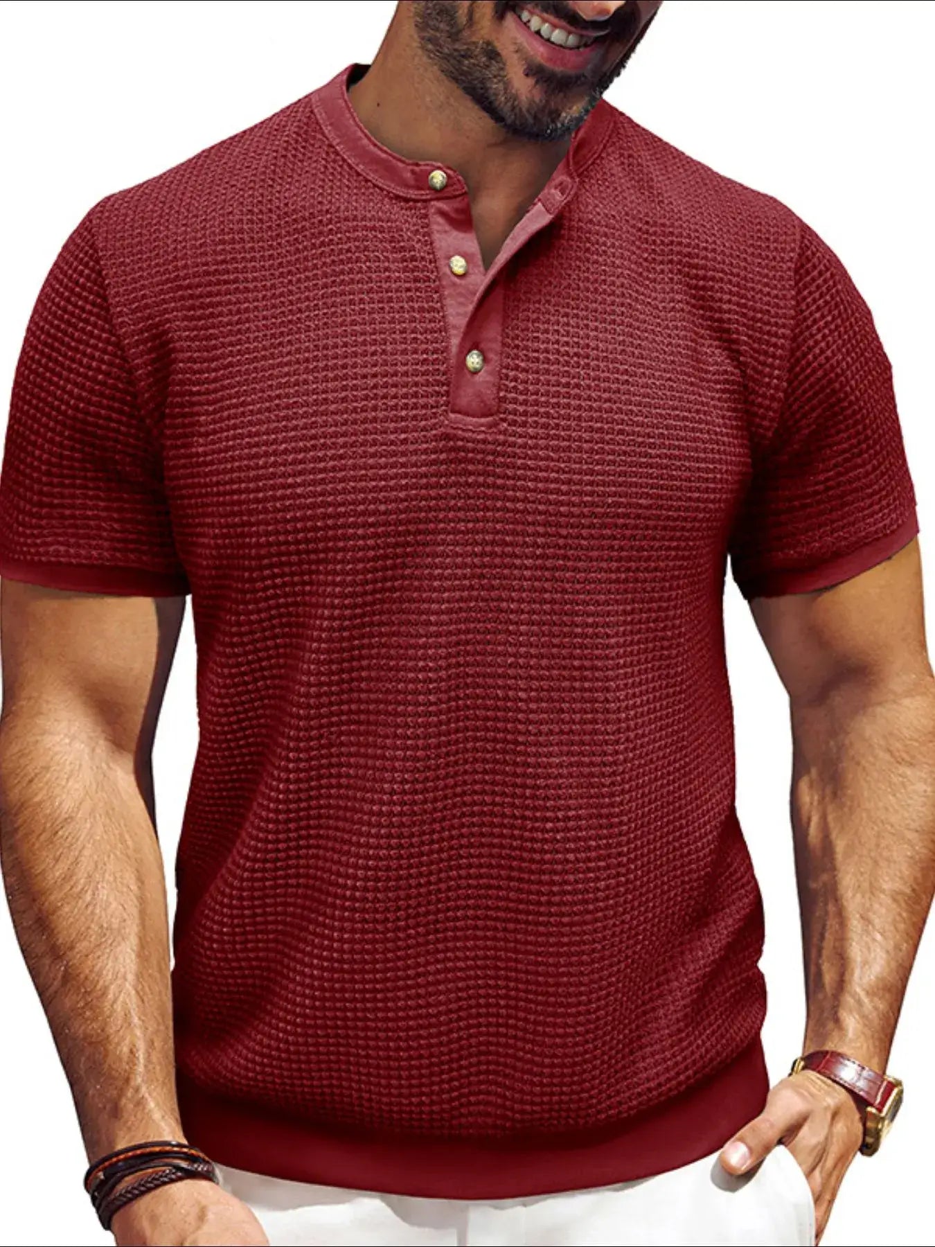 Men's Textured Henley Short Sleeve T-Shirt