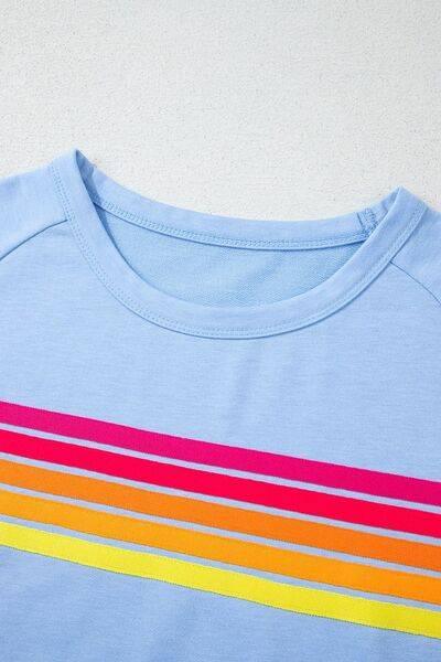 Striped Round Neck Short Sleeve T-Shirt - Clothes For Her Online Store