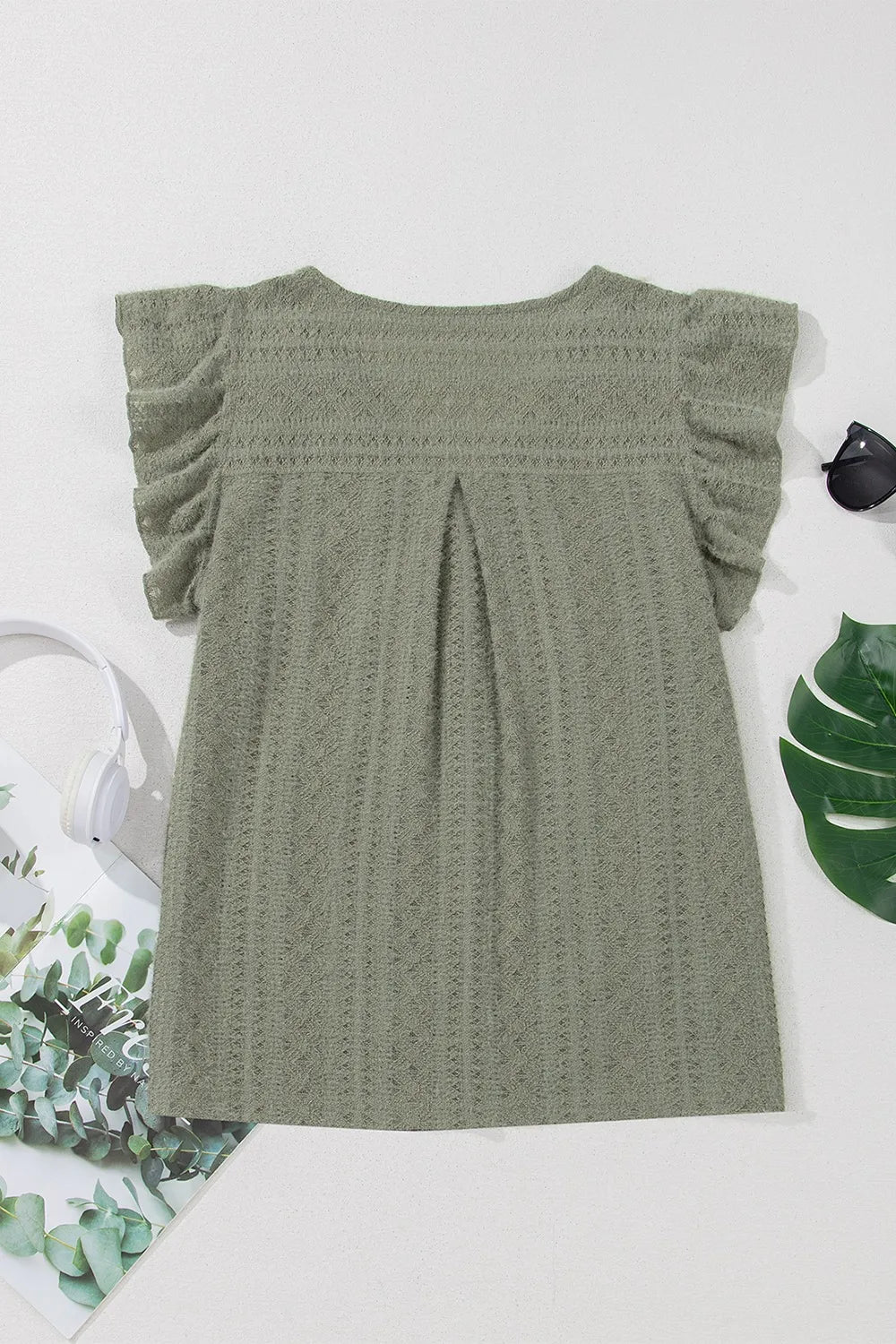 Flutter Sleeve Lace V Neck Shirt