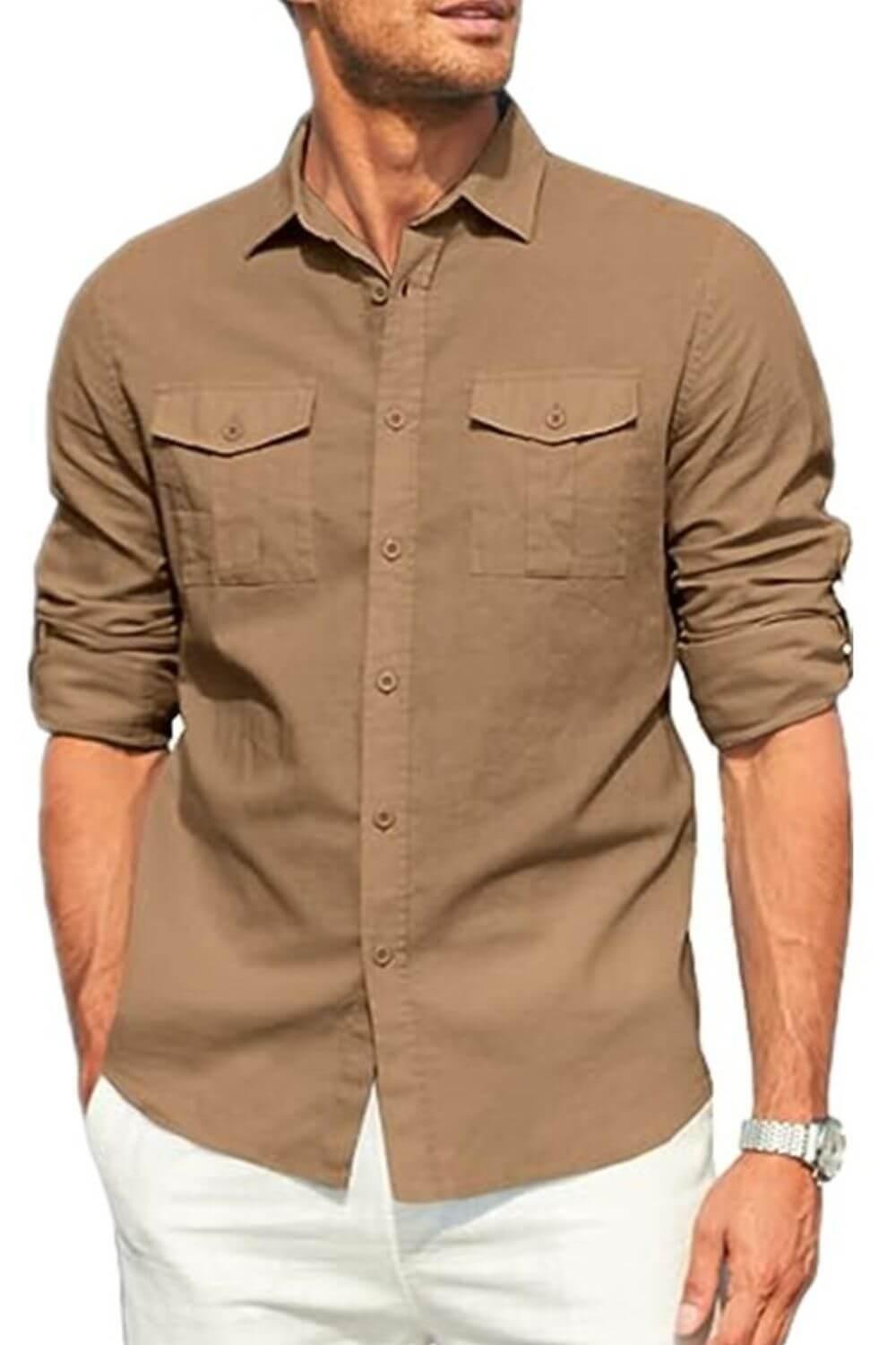 Men's Plus Size Button Down Collared Neck Long Sleeve Shirt - Clothes For Her Online Store