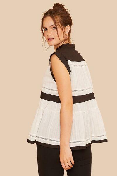 Annie Wear Contrast Trim Peplum Button Detail Blouse - Clothes For Her Online Store