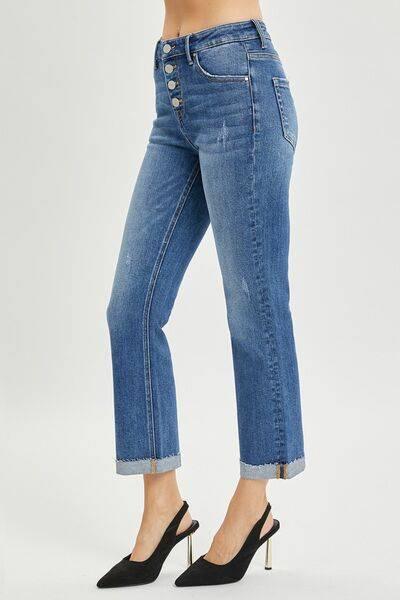 RISEN Full Size Button Fly Cropped Bootcut Jeans - Clothes For Her Online Store