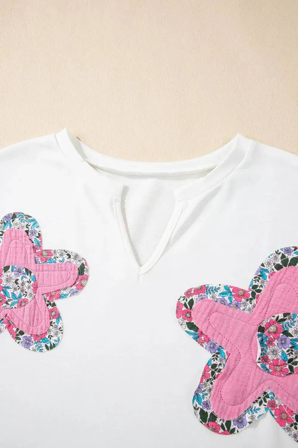 Floral Applique Notched Dolman Sleeve Top - Clothes For Her Online Store