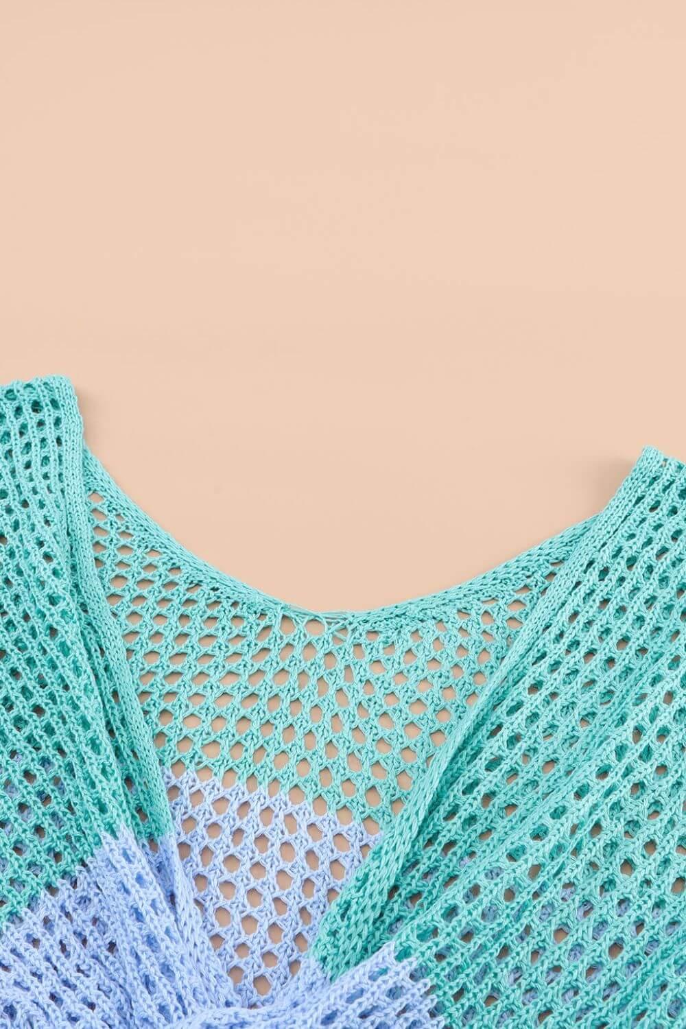 Twisted Back Color Block Long Sleeve Knit Cover Up - Clothes For Her Online Store