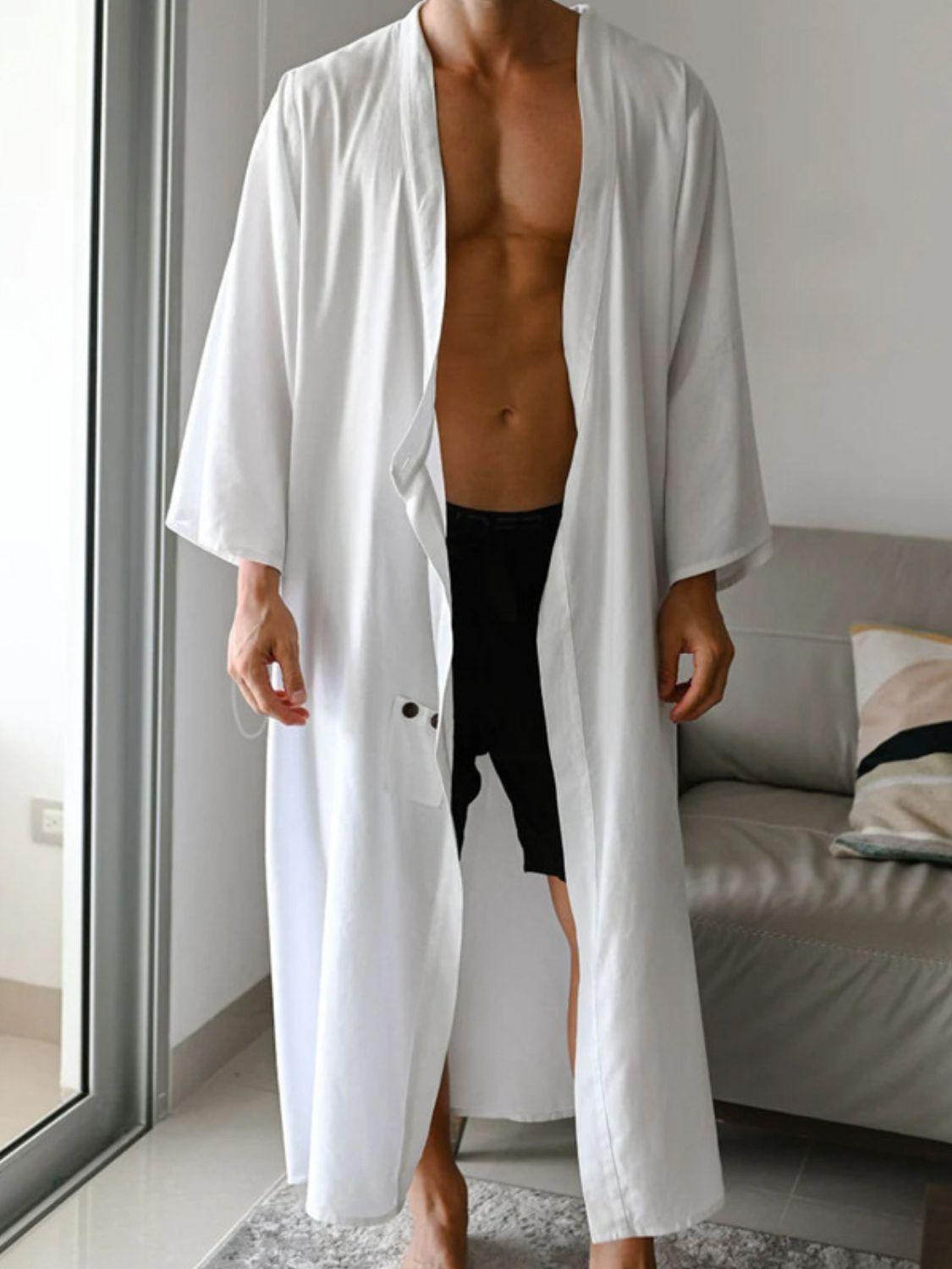 Men's Full Size Button Detail Long Sleeve Cover-Up Plus Size - Clothes For Her Online Store