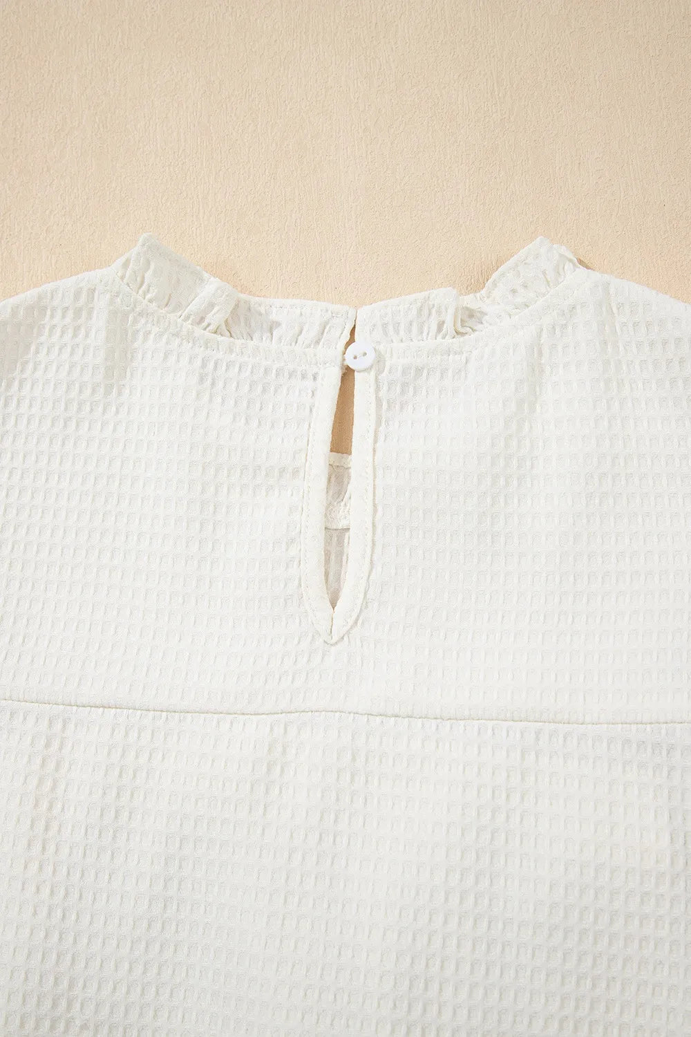 Solid Color Ruffle Trim Waffle Knit Blouse