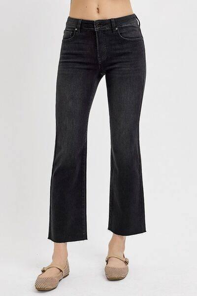 RISEN Tummy Control Mid Rise Crop Straight Jeans - Clothes For Her Online Store