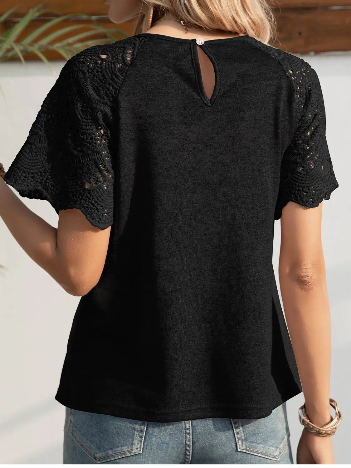 Round Neck Short Sleeve Crochet Top