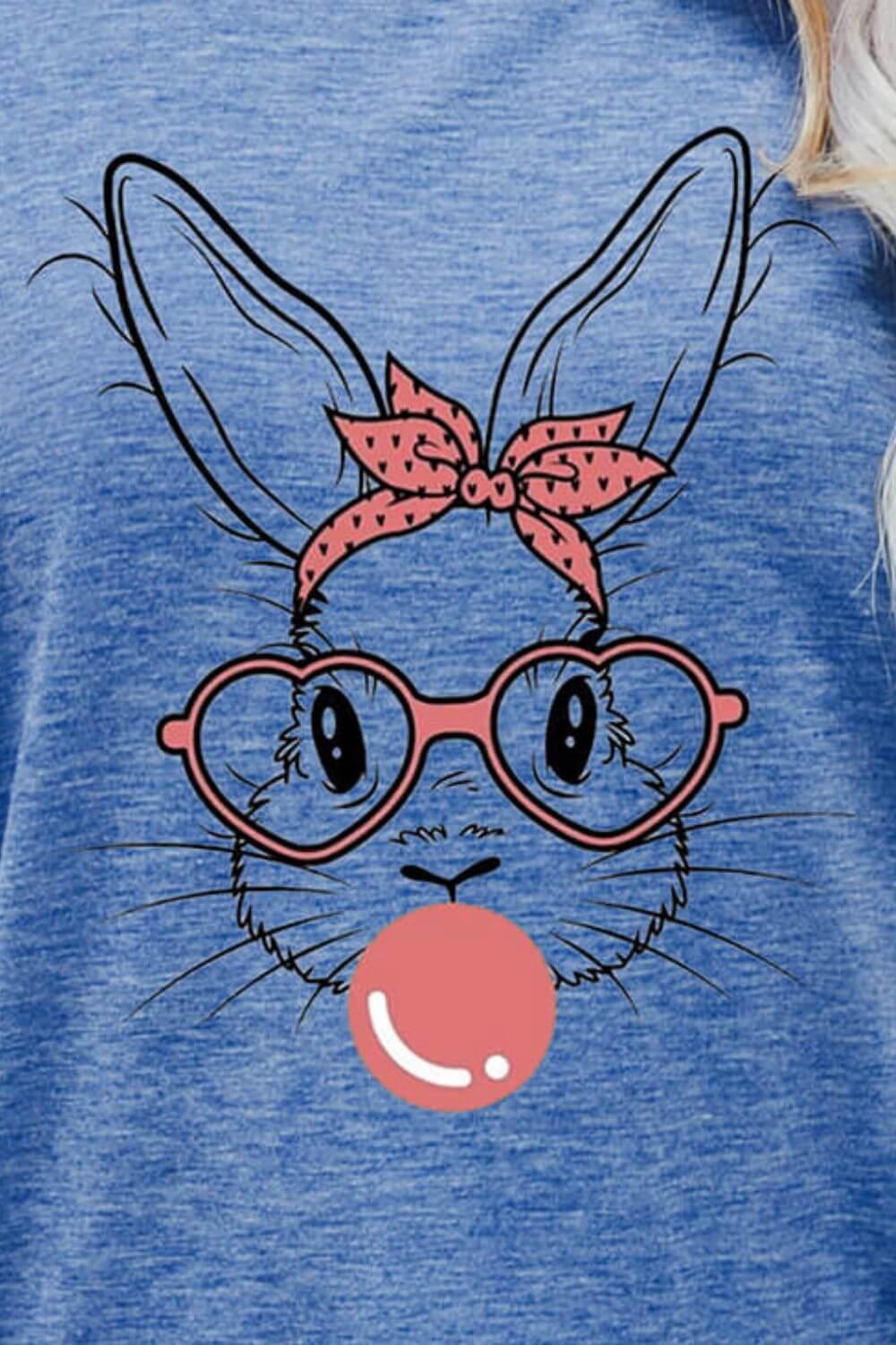 Easter Bunny Graphic Round Neck T-Shirt - Clothes For Her Online Store