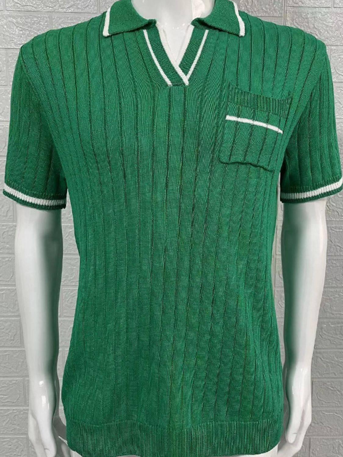 Men's Contrast Collared Neck Ribbed Knit Polo - Clothes For Her Online Store