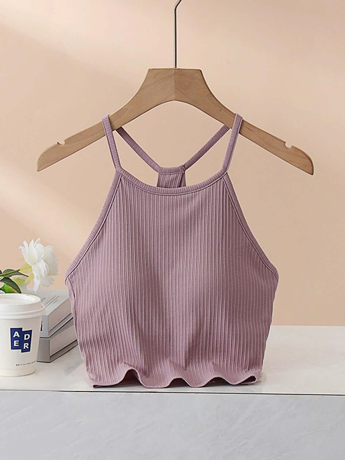 Grecian Neck Cropped Tank with Chest Pads - Clothes For Her Online Store
