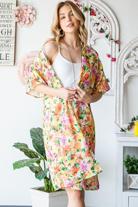 Heimish Full Size Half Sleeve Multi Color Floral Open Cardigan Plus Size - Clothes For Her Online Store