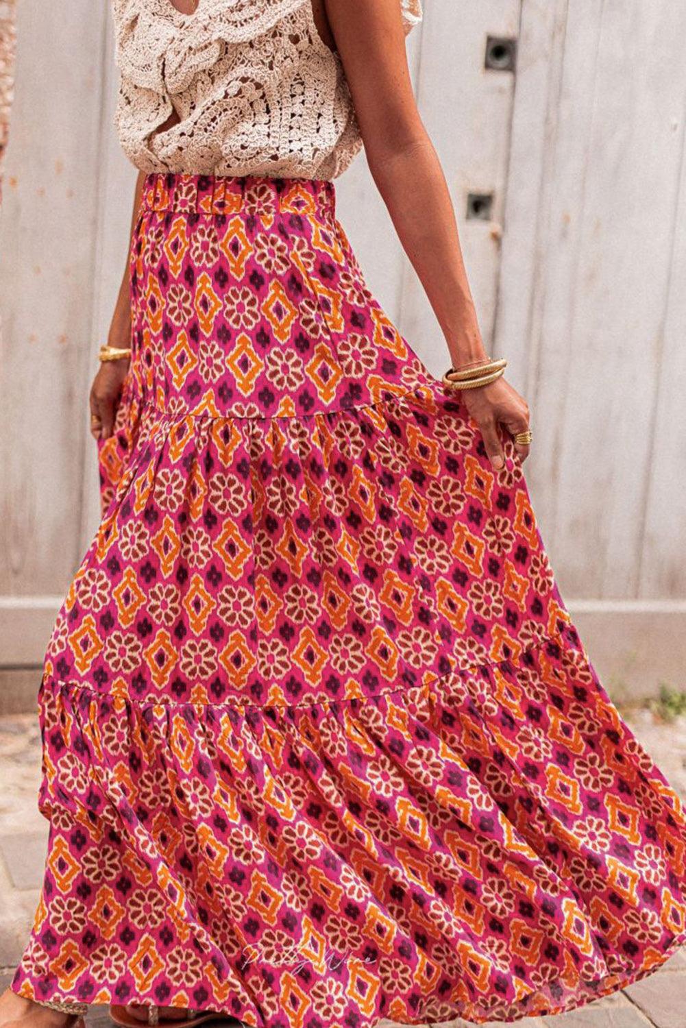Printed Tiered Maxi Skirt - Clothes For Her Online Store