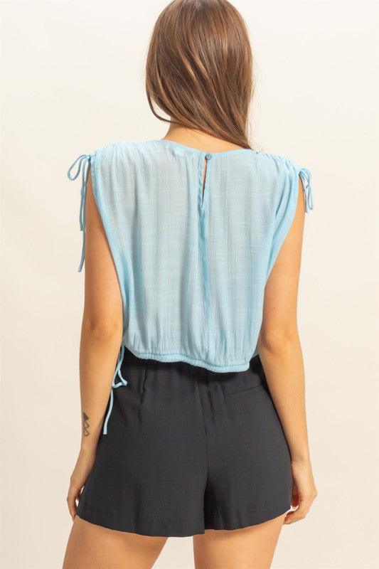 HYFVE Bubble Hem Side Tie Detail Round Neck Sleeveless Blouse - Clothes For Her Online Store